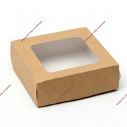 Коробка складная, с окном, крафтовая, 11,5 х 11,5 х 4 см - Кондитер плюс. Товары для кондитеров 