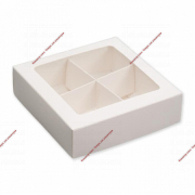Коробка для конфет 4 шт, с окном, белая 12,5 х 12,5 х 3,5 см - Кондитер плюс. Товары для кондитеров 